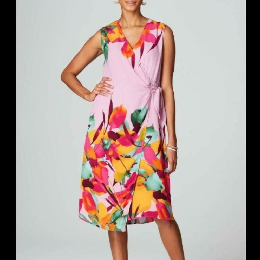 J. Jill x Christian Siriano Lilac Floral Sleeveless Wrap Dress Size Medium